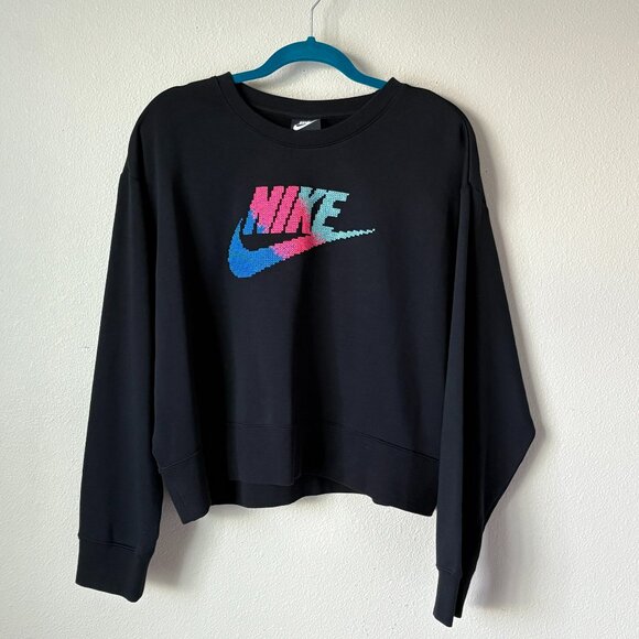 Nike Womens Future Femme Crop Fleece Black Sweatshirt Size XXL Embroidered Logo - Picture 1 of 14